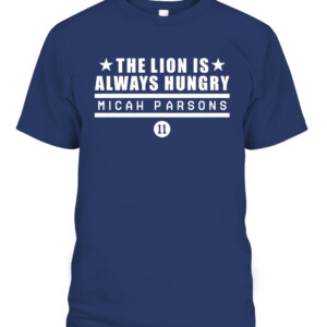 THE LION IS ALWAYS HUNGRY SHIRT MICAH PARSONS Dallas Cowboys CAPT navy front.jpg