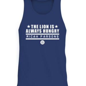 THE LION IS ALWAYS HUNGRY SHIRT MICAH PARSONS Dallas Cowboys CATT navy front.jpg