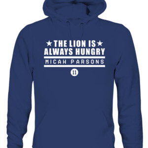THE LION IS ALWAYS HUNGRY SHIRT MICAH PARSONS Dallas Cowboys CAUH navy front.jpg