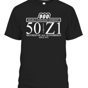 50 Years of Kawasaki 71 Motorcycles Anniversary T Shirt CABT black front.jpg