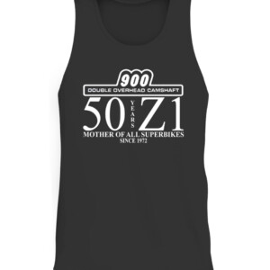 50 Years of Kawasaki 71 Motorcycles Anniversary T Shirt CATT black front.jpg