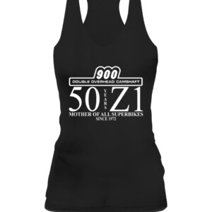 50 Years of Kawasaki 71 Motorcycles Anniversary T Shirt CAWT black front.jpg