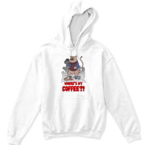 CATZILLA WHERE MY COFFEE SHIRT Big Cat Dan Katz APKH white front.jpg