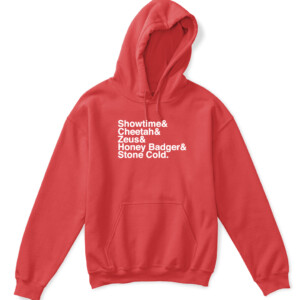 SHOWTIME & CHEETAH & ZEUS & HONEY BADGER & STONE COLD SHIRT Patrick Mahomes Tyreek Hill Travis Kelce Tyrann Mathieu Chris Jones Kansas City Chiefs APKH red front.jpg