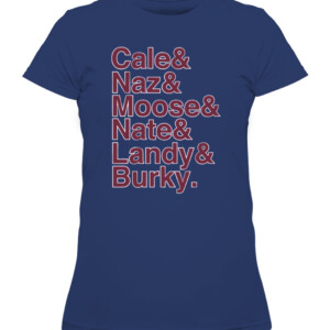 CALE & NAZ & MOOSE & NATE & LANDY & BURKY SHIRT Cale Makar, Nazem Kadri, Mikko Rantanen, Nathan MacKinnon, Gabriel Landeskog, and André Burakovsky Colorado Avalanche CAWTS navy front.jpg