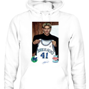 Dirk Nowitzki 1998 NBA Draft Shirt Dallas Mavericks retire Dirk Nowitzki's No. 41 in postgame ceremony #41Forever CAUH white front.jpg