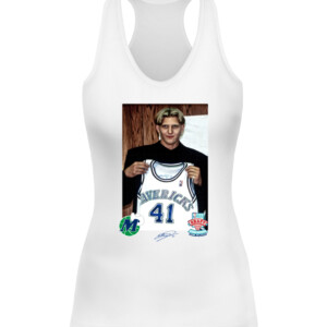 Dirk Nowitzki 1998 NBA Draft Shirt Dallas Mavericks retire Dirk Nowitzki's No. 41 in postgame ceremony #41Forever CAWT white front.jpg