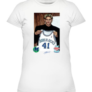 Dirk Nowitzki 1998 NBA Draft Shirt Dallas Mavericks retire Dirk Nowitzki's No. 41 in postgame ceremony #41Forever CAWTS white front.jpg