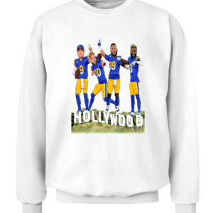 HOLLYWOOD CHAMPIONS SHIRT Odell Beckham Jr Aaron Donald Cooper Kupp Matthew Stafford Los Angeles Rams 2022 Super Bowl LVI Champions CACS white front.jpg