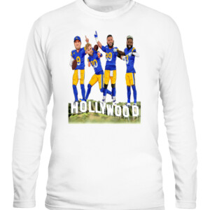 HOLLYWOOD CHAMPIONS SHIRT Odell Beckham Jr Aaron Donald Cooper Kupp Matthew Stafford Los Angeles Rams 2022 Super Bowl LVI Champions CALS white front.jpg