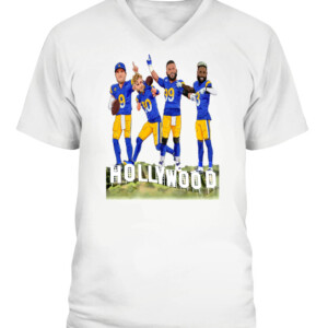 HOLLYWOOD CHAMPIONS SHIRT Odell Beckham Jr Aaron Donald Cooper Kupp Matthew Stafford Los Angeles Rams 2022 Super Bowl LVI Champions CAVN white front.jpg