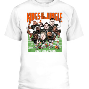 KINGS OF THE JUNGLE CARICATURES SHIRT vintage t shirt from 1988 Joe Burrow, Ja'Marr Chase, Jessie Bates III, Tee Higgins, Sam Hubbard, Joe Mixon, Evan McPherson, and C.J. Uzomah CABT white front.jpg