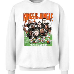 KINGS OF THE JUNGLE CARICATURES SHIRT vintage t shirt from 1988 Joe Burrow, Ja'Marr Chase, Jessie Bates III, Tee Higgins, Sam Hubbard, Joe Mixon, Evan McPherson, and C.J. Uzomah CACS white front.jpg