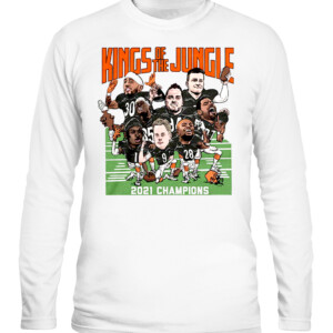 KINGS OF THE JUNGLE CARICATURES SHIRT vintage t shirt from 1988 Joe Burrow, Ja'Marr Chase, Jessie Bates III, Tee Higgins, Sam Hubbard, Joe Mixon, Evan McPherson, and C.J. Uzomah CALS white front.jpg