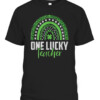 St Patricks Day Rainbow One Lucky Teacher Embroidery style T Shirt CABT black front.jpg