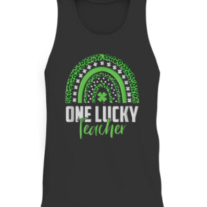 St Patricks Day Rainbow One Lucky Teacher Embroidery style T Shirt CATT black front.jpg