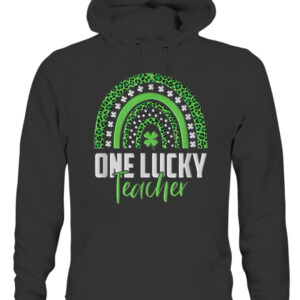 St Patricks Day Rainbow One Lucky Teacher Embroidery style T Shirt CAUH black front.jpg