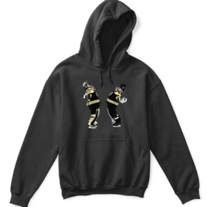 GOALIE HUG SHIRT Linus Ullmark And Jeremy Swayman Boston Bruins APKH black front.jpg