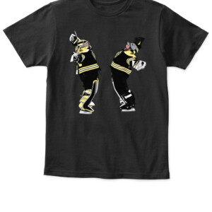GOALIE HUG SHIRT Linus Ullmark And Jeremy Swayman Boston Bruins APKT black front.jpg