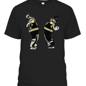 GOALIE HUG SHIRT Linus Ullmark And Jeremy Swayman Boston Bruins CABT black front.jpg