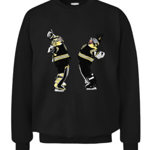 GOALIE HUG SHIRT Linus Ullmark And Jeremy Swayman Boston Bruins CACS black front.jpg