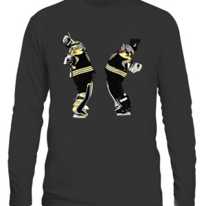GOALIE HUG SHIRT Linus Ullmark And Jeremy Swayman Boston Bruins CALS black front.jpg