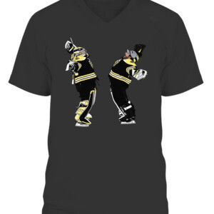 GOALIE HUG SHIRT Linus Ullmark And Jeremy Swayman Boston Bruins CAVN black front.jpg