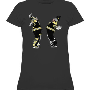 GOALIE HUG SHIRT Linus Ullmark And Jeremy Swayman Boston Bruins CAWTS black front.jpg