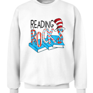 Reading Rocks Book Teacher Red White Stripe Students Kids T Shirt CACS white front.jpg