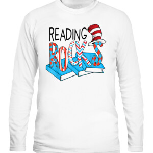 Reading Rocks Book Teacher Red White Stripe Students Kids T Shirt CALS white front.jpg