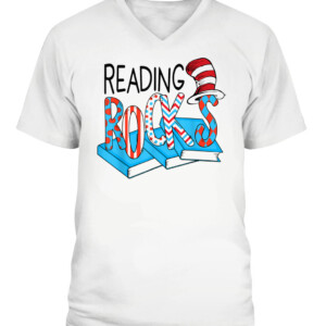 Reading Rocks Book Teacher Red White Stripe Students Kids T Shirt CAVN white front.jpg