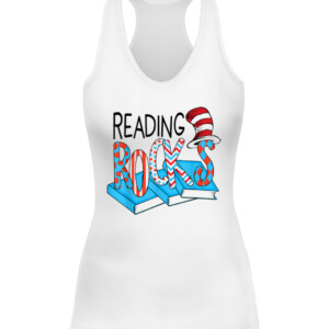 Reading Rocks Book Teacher Red White Stripe Students Kids T Shirt CAWT white front.jpg