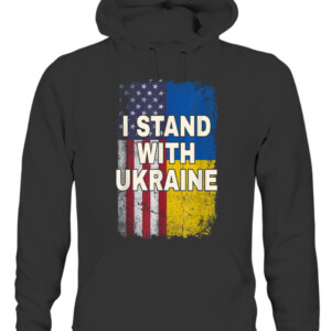 I Stand With Ukraine Support UKRAINE Ukrainian American Flag T Shirt CAUH black front.jpg