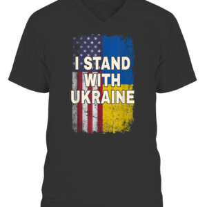 I Stand With Ukraine Support UKRAINE Ukrainian American Flag T Shirt CAVN black front.jpg