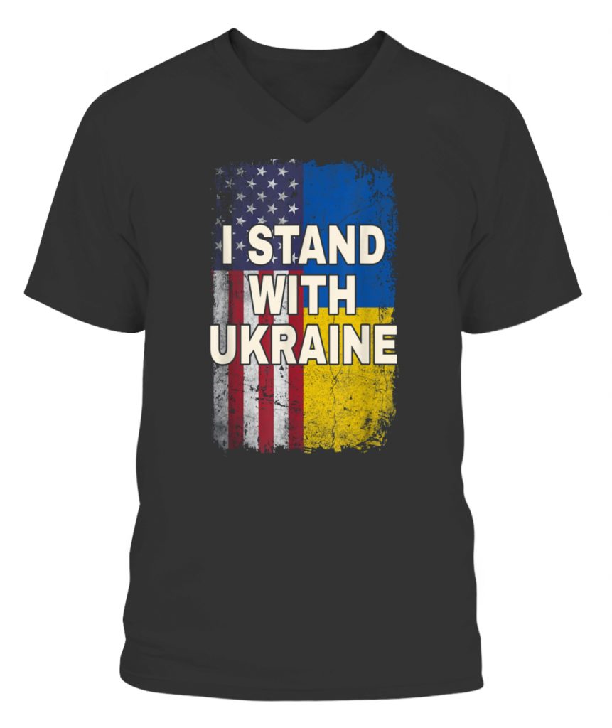 I Stand With Ukraine Support UKRAINE Ukrainian American Flag T-Shirt ...