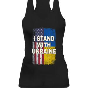 I Stand With Ukraine Support UKRAINE Ukrainian American Flag T Shirt CAWT black front.jpg