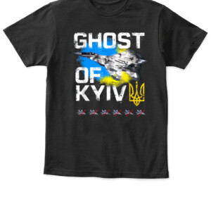 GHOST OF KYIV Ukraine fighter jet T Shirt APKT black front.jpg