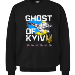 GHOST OF KYIV Ukraine fighter jet T Shirt CACS black front.jpg