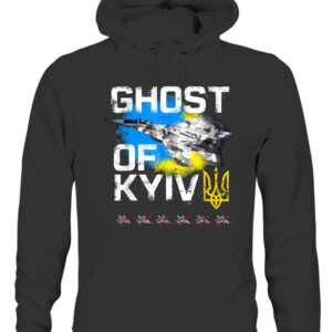 GHOST OF KYIV Ukraine fighter jet T Shirt CAUH black front.jpg