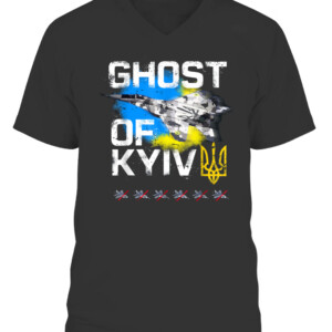 GHOST OF KYIV Ukraine fighter jet T Shirt CAVN black front.jpg