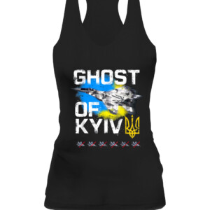 GHOST OF KYIV Ukraine fighter jet T Shirt CAWT black front.jpg
