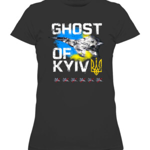 GHOST OF KYIV Ukraine fighter jet T Shirt CAWTS black front.jpg