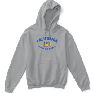 CALIFORNIA KNOWS HOW TO PARTY SHIRT Los Angeles Rams 2022 Super Bowl LVI Champions APKH sport grey front.jpg