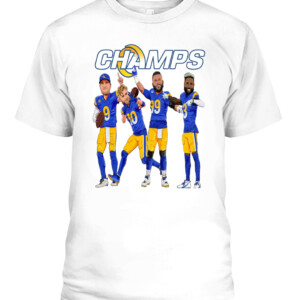 CHAMPS SHIRT Odell Beckham Jr Aaron Donald Cooper Kupp Matthew Stafford Los Angeles Rams 2022 Super Bowl LVI Champions CABT white front.jpg