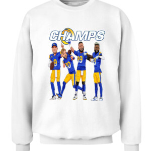 CHAMPS SHIRT Odell Beckham Jr Aaron Donald Cooper Kupp Matthew Stafford Los Angeles Rams 2022 Super Bowl LVI Champions CACS white front.jpg