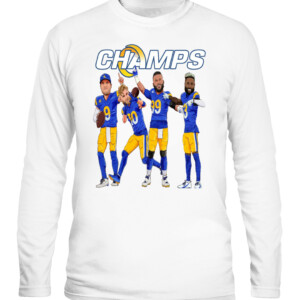 CHAMPS SHIRT Odell Beckham Jr Aaron Donald Cooper Kupp Matthew Stafford Los Angeles Rams 2022 Super Bowl LVI Champions CALS white front.jpg