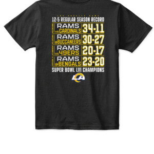RAMS SUPER BOWL CHAMPIONS SCHEDULE SHIRT Los Angeles Rams 2022 Super Bowl LVI Champions APKT black back.jpg