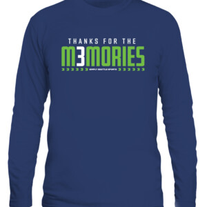 THANKS FOR THE MEMORIES SHIRT Russell Wilson, celebrate Russ's last 10 years in Seattle, Seattle Seahawks CALS navy front.jpg