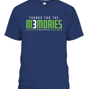 THANKS FOR THE MEMORIES SHIRT Russell Wilson, celebrate Russ's last 10 years in Seattle, Seattle Seahawks CAPT navy front.jpg