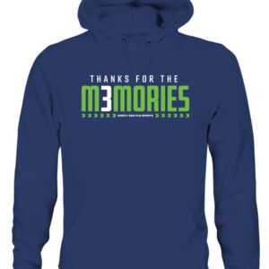 THANKS FOR THE MEMORIES SHIRT Russell Wilson, celebrate Russ's last 10 years in Seattle, Seattle Seahawks CAUH navy front.jpg